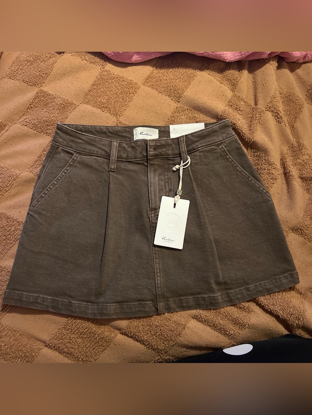 KanCan Olive Brown A-Line Skirt with Front Pleats